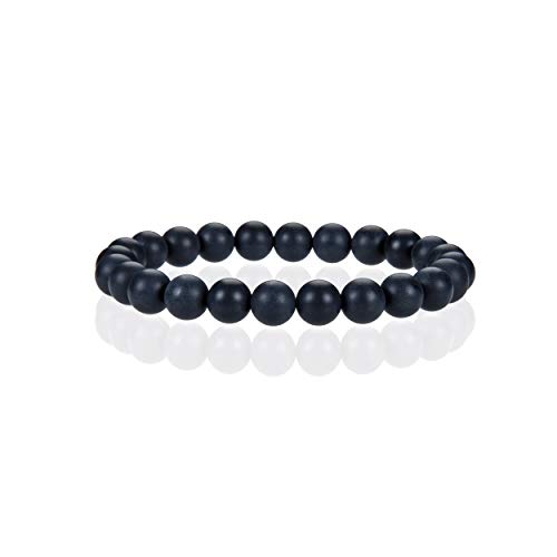 Cherry Tree Collection - Small, Medium, Large Sizes - Gemstone Beaded Bracelets For Women and Men - 8mm Round Beads - color: Black Agate Matte, size: Medium