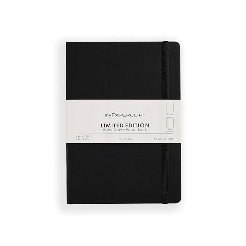 myPAPERCLIP Limited Edition A5 Plain Notebook | 192 Pages, 100 GSM, Soft Cover, A5 (5.83 × 8.27 in) | Flat Lay | Bookmark & Elastic Closure | Black - color: Black, style: Plain