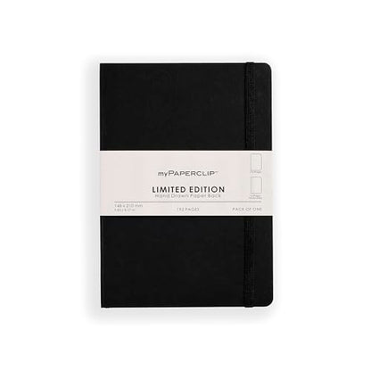 myPAPERCLIP Limited Edition A5 Plain Notebook | 192 Pages, 100 GSM, Soft Cover, A5 (5.83 × 8.27 in) | Flat Lay | Bookmark & Elastic Closure | Black - color: Black, style: Plain