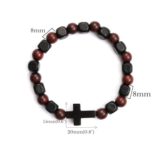 MILAKOO Wooden Bracelet with Black Stainless Steel Cross Charms Bead Christian Gifts for Women Men - color: C3
