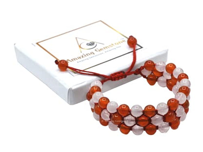 Amazing Gemstone Bracelet for Love Manifestation - Rose Quartz and Carnelian Bracelet Set for Men Women Healing Calming Anxiety Stress Relief Gifts Pulseras Para Hombres Mujer Stocking Stuffers - color: Rose Quartz & Carnelian
