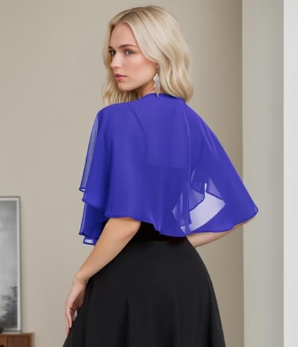 TONGFANTFL Women's Soft Chiffon Capelets Shawls and Wraps for Evening Wedding Cape Bole Cover Up - color: Royal Blue