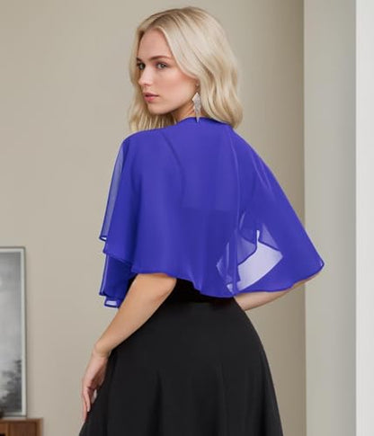 TONGFANTFL Women's Soft Chiffon Capelets Shawls and Wraps for Evening Wedding Cape Bole Cover Up - color: Royal Blue