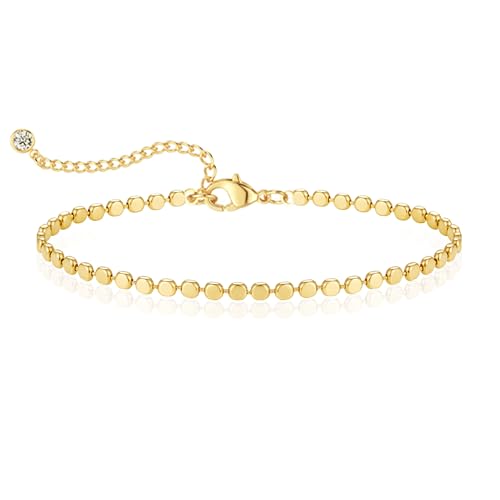 Kyerlyn 14K Gold Plated Handmade Dainty Dot Bracelet Cute Thin Everyday Bracelets for Women Men Size 6.5"+2" Extender - color: Bead:Gold
