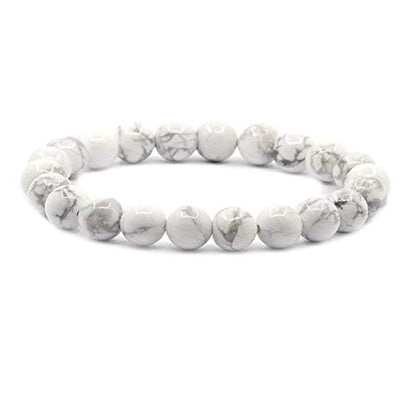 Angelstones Handmade Natural Healing Gemstone 8mm Round Beads Stretch Crystal Bracelet 7 Inch Unisex - color: White Howlite