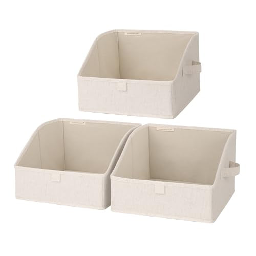 StorageWorks Closet Storage Bins, Trapezoid Organizer Box for Shelves, Fabric Clothes Bin, Foldable Organizing Baskets with Handles, Small, Beige(Cotton-linen), 3-Pack - color: Beige(Cotton-linen), size: Small