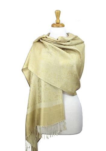 PASKMLNA Paisley Jacquard Pashmina Shawl Wrap Scarf Stole - color: Champagne