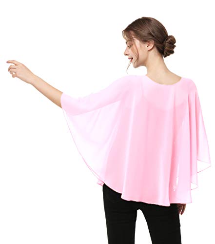 Capes for Womens Casual chiffon shawl Casual Chiffon Cape Sheer shawls and wraps Poncho Capelets Cover Up - color: Pink