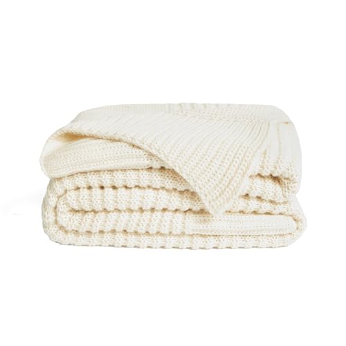 UnHide Melange Knit Blanket - 60" x 80" Textured & Ultra-Soft Wool Throw - Timeless & Breathable Knitted Blanket for Bedroom & Living Room - Snow White - color: Snow White, size: Melange Wool (60" x 80")