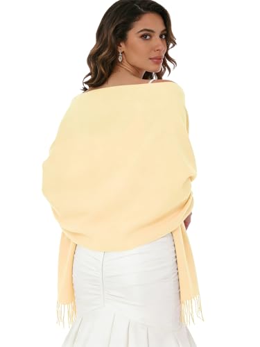 Sumolux Scarf for Women Pashmina Shawls Wraps for Evening Dresses Wedding Bridesmaid Gifts Winter Warm Soft Scarves - color: Faint Yellow