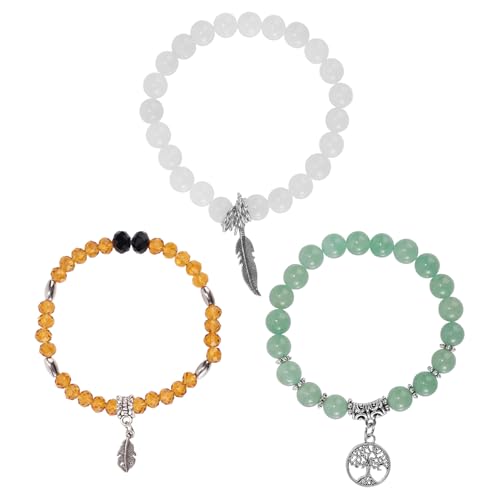 Mikovivi 3pcs Tree Beaded Bracelets for Women, Multilayer Chakra Stone Bracelets Anxiety Yoga Spiritual Crystal Bead Jewelry Gifts for Women Relax