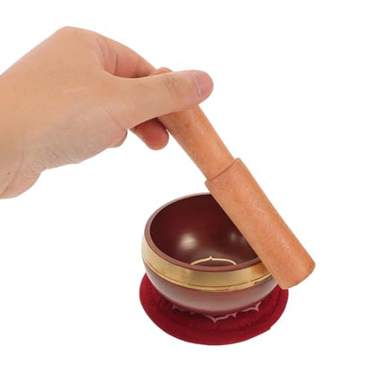 Veemoon Nepal Handcrafted Rainbow Singing Bowl Set with Cushion and Mallet, Tibetan Sound Bowl for Yoga Meditation and Sound Therapy, Decorative Red Meditation Instrument