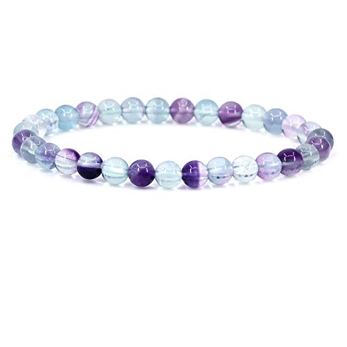 Keleny Semi Precious Crystal 6mm Round Beads Rock Yoga Stretch Bracelet 7 Inch Unisex Unisex - color: Clear Fluorite