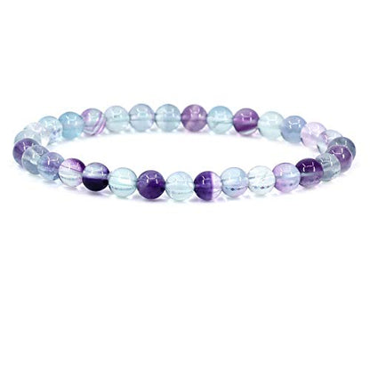 Keleny Semi Precious Crystal 6mm Round Beads Rock Yoga Stretch Bracelet 7 Inch Unisex Unisex - color: Clear Fluorite