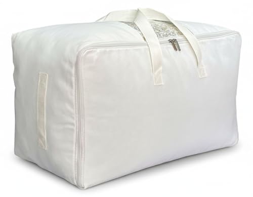 Soft Large Canvas Comforter Storage Bags with Four Carrying Handles and Clear Window, Closet Organizer for Clothing, Blankets Sheets Pillows and Bedding, 80L, White - color: White, size: 80L - 1 Pack