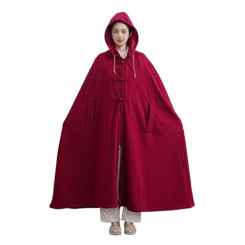 Meditation Hooded Cloak Coat Women Men Unisex Loose-Fit Prayer Robe Plush Comfortable Warm Clothing - color: Red, size: Medium