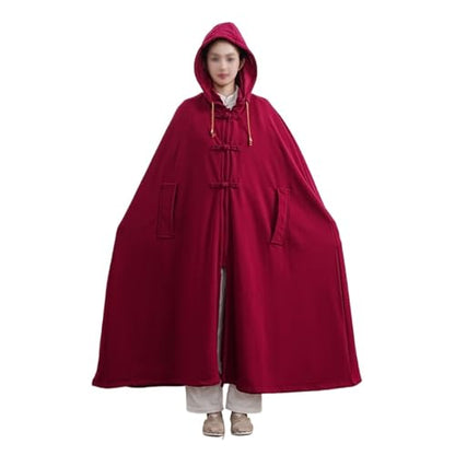 Meditation Hooded Cloak Coat Women Men Unisex Loose-Fit Prayer Robe Plush Comfortable Warm Clothing - color: Red, size: Medium
