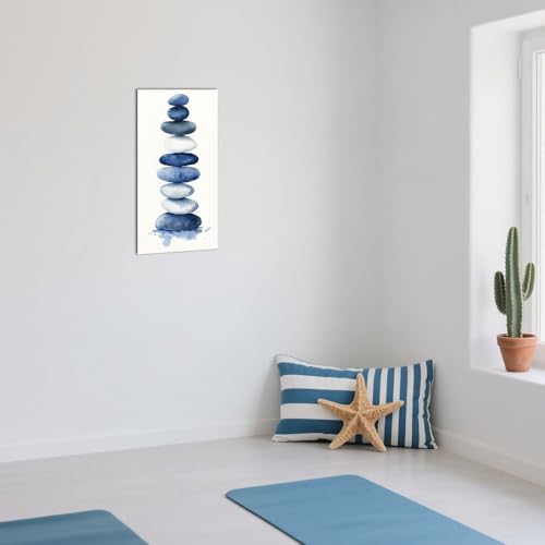 ZQQART Zen Stone Canvas Wall Art Blue and White Zen Stone Paintings Bathroom Pictures Relaxing Spa Meditation Room Spiritual Artwork for Living Room Framed (16W x 32L) - size: 16W" x 32L"