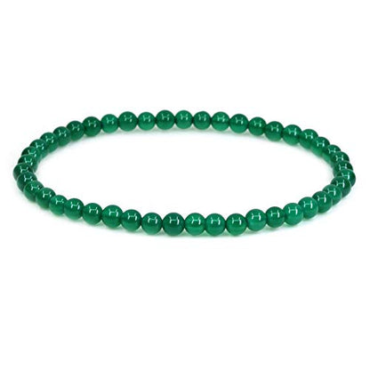 Keleny 4mm Natural Round Beads Gemstones Rock Crystal Stretch Bracelet 7 Inch Unisex - color: Dyed Green Agate
