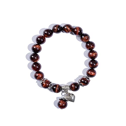 Natural Stretch Gemstone Bracelet Healing Stone Beaded Bracelets for Women Men Gifts (Unisex) - color: Brown