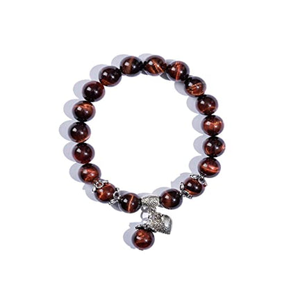 Natural Stretch Gemstone Bracelet Healing Stone Beaded Bracelets for Women Men Gifts (Unisex) - color: Brown