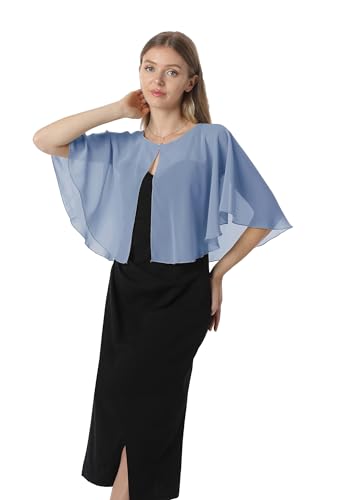 Chiffon Capelet Soft capes Shawls and Wraps for Evening Dress Wedding Cape 1920s shawl accessories for women - color: Dusty Blue