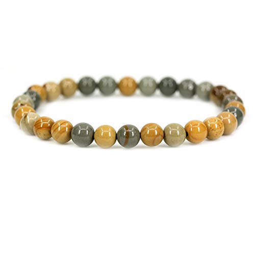 Natural Gemstone 6mm Round Beads Stretch Bracelet 7 Inch - color: Owyhee Picture Jasper