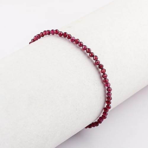 Natural Gemstone Beaded Bracelet, Microfaceted Crystals, Handmade Dainty Jewelry, Bohemian Plated Bracelet-Gift - style: Garnet Gemstone