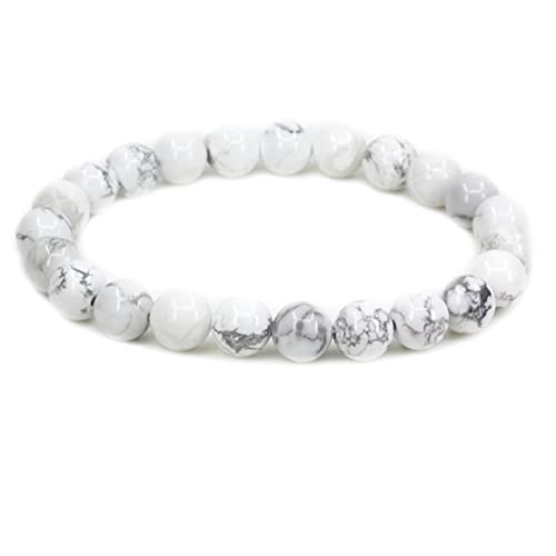 Keleny Gem Semi Precious Gemstones 8mm Round Beads Crystal Stretch Bracelets 7 Inch Unisex - color: White Howlite