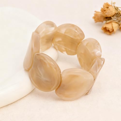 Colorful Acrylic Resin Bracelet for Women, Statement Chunky Wide Geometric Stretch Plastic Wristbands Bangle Bracelets Prom Holiday Fashion Jewelry Gift - color: Beige