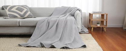 100% Cotton Waffle Blanket (Gray - King Size - 104 * 90''), Pre-Washed and Anti-Shrinkage Soft Lightweight Bed & Couch Blanket, 380 GSM Waffle Weave Throw Blanket for All Seasons - color: Light Grey, size: King (104"*90")