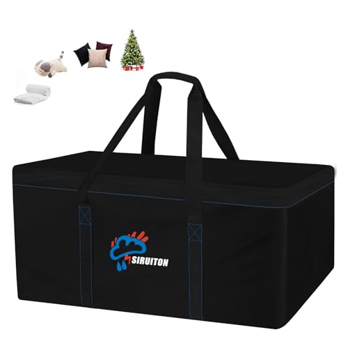 SIRUITON 51.2”L x 21.7”W x 23.6”H Outdoor Cushion Storage Bag,Patio Furniture Cushion Storage Bag,Heavy Duty Rip Proof 600D Oxford,with Handle and Zipper of Waterproof Garden Cushion Storage Covers - color: Black, size: 51.2x21.7x23.6in