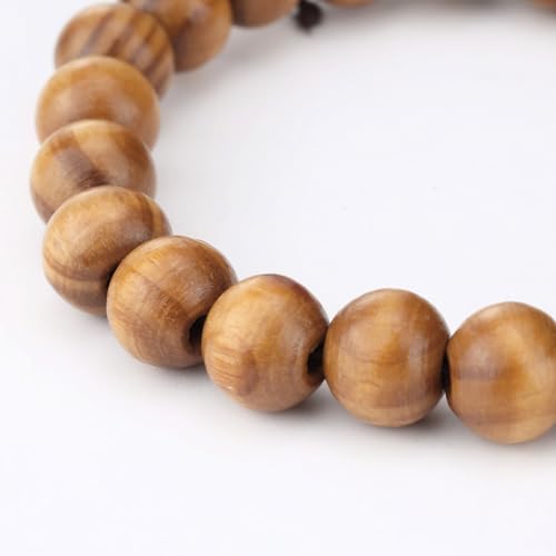 Mens Womens 8mm/10mm Wood Beads Bracelet Stretchable Tibetan Beads Buddhist Prayer Mala - color: Oiled pine