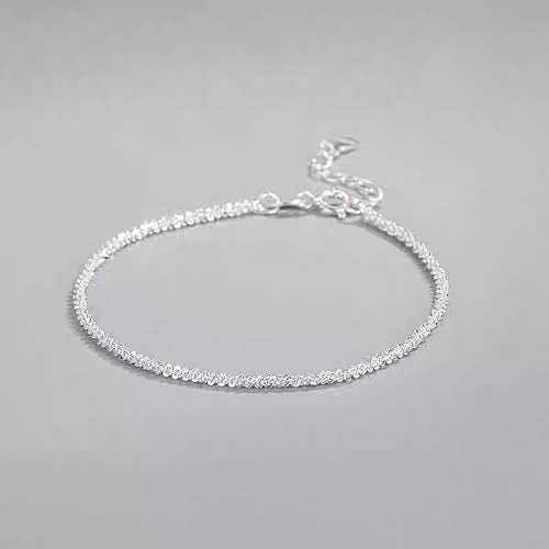 Dainty Adjustable Bracelet for Women - 14K White Gold Plated Stackable Link Chain, Minimalist Simple Jewelry