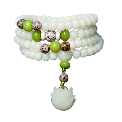 Mala Bead Strand Bracelet, 108 Buddhist Prayer Beads Yoga Meditation Green Malachite Beads Necklace Women man - style: 8mm White Jade Bodhi
