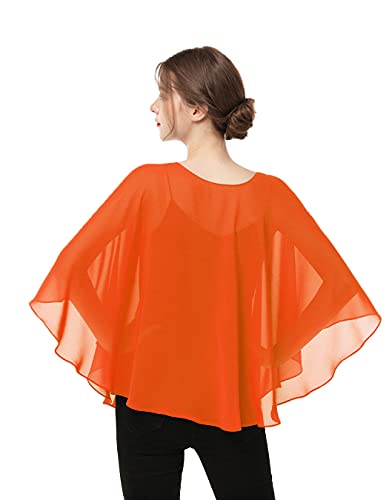Capes for Womens Casual chiffon shawl Casual Chiffon Cape Sheer shawls and wraps Poncho Capelets Cover Up - color: Orange