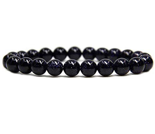 Angelstones Handmade Natural Healing Gemstone 8mm Round Beads Stretch Crystal Bracelet 7 Inch Unisex - color: Blue Goldstone