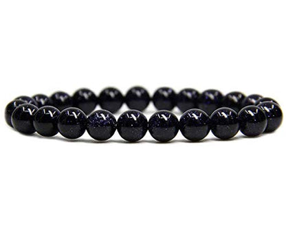 Angelstones Handmade Natural Healing Gemstone 8mm Round Beads Stretch Crystal Bracelet 7 Inch Unisex - color: Blue Goldstone