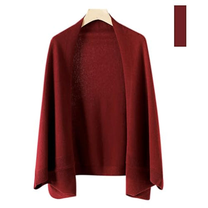 Huralona Women's Open Front Wool Shawl Wrap Scarf with Sleeves Outer Warm Knitted Poncho Cape Fall Winter - color: Dark Red