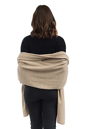 Dalle Piane Cashmere Womens Wool Cashmere Blend Stole Soft Italian Shawl Wrap for Wedding Evening Gift Made in Italy - color: Beige