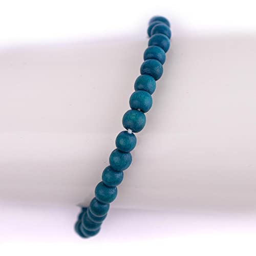 Wood Bead Bracelet - color: Aqua Blue, size: Small Beads