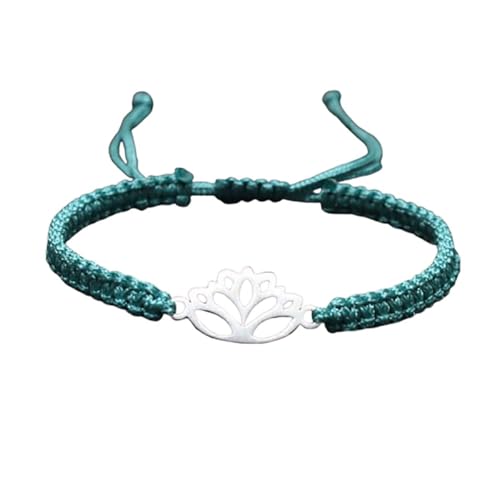 Lotus Symbol Bracelet for Women - Adjustable Cord, Silver Pendant, Spiritual Jewelry Gift - style: Turquoise