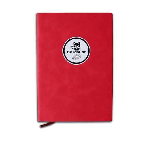 HeTaoCat Lined Journal Notebook, 200 Numbered Pages, A5 Medium Size (5.7'' x 8.3''), for Men & Women, Journaling, Writing, Work & Office, Soft-sided Leather Hardcover, 100 GSM Thick Paper (Red) - color: Red