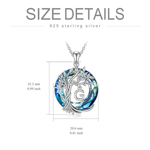 TOUPOP Gifts for Women Tree of Life Initial Necklace 925 Sterling Silver Letter Pendant with Blue Crystal Birthday Jewelry Gifts for Women Her Mom Wife Daughter - color: Tree of Life G Initial