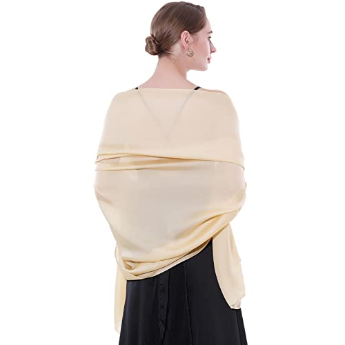 Womens Scarf Pashmina Shawls and Wraps for Evening Dresses Like Chiffon Silk Scarf for Bridal Weddings - color: Champagne
