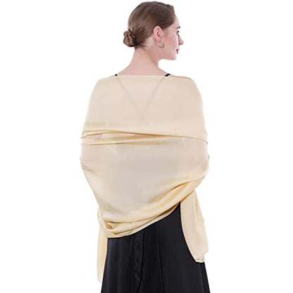 Womens Scarf Pashmina Shawls and Wraps for Evening Dresses Like Chiffon Silk Scarf for Bridal Weddings - color: Champagne