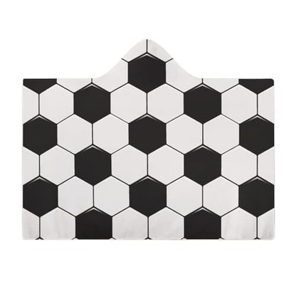 Soccer Ball White and Black Large Size Comfortable Hooded Blanket, Warm Blanket 50"x60" - color: Soccer Ball White and Black, size: 50"x60"