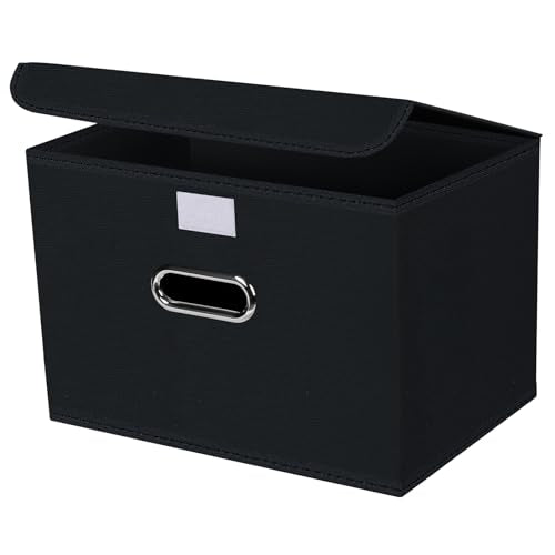 1-Pack Large Collapsible Storage Bins with Lids,Fabric Storage Cubes Organizer for Shelves,Closet,Nursery,Foldable Cube Storage Baskets with Handles,Home Boxes (14.9"x9.8",Black) - color: Black, size: 1Pcs