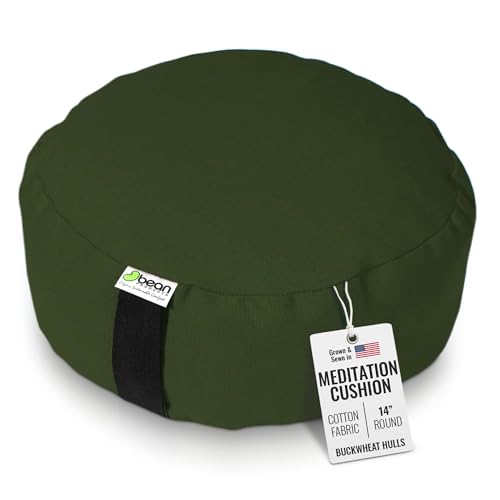 Bean Products Zafu Meditation Pillows for Sitting on Floor, Yoga Cushion, Cotton/Buckwheat Fill Yoga Pillow, Zafu Meditation Cushion, Zen Kneeling Prayer Pad- Made in USA - 14" Round - Earth - color: Earth, size: Round - 14"