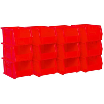 Akro-Mils 30237 AkroBins Plastic Storage Bins, Space-Saving Stackable Bins for Garage, Pantry, Craft Organization, 9" x 6" x 5", Red, 12-Pack - color: Red